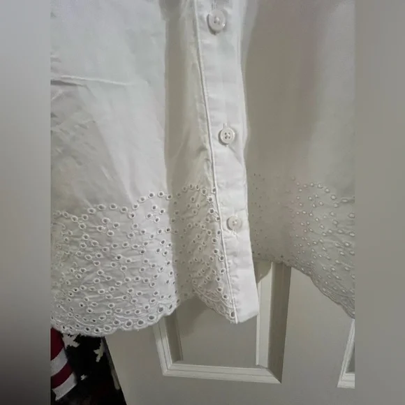 J. Crew Cropped White Eyelet Button-Front Cotton Blouse - Picture 6 of 7